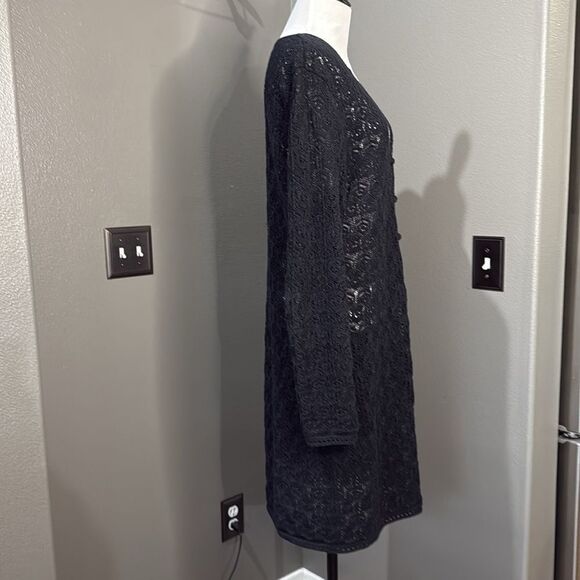 Charter Club Black crocheted maxi length Cardigan - Picture 7 of 9